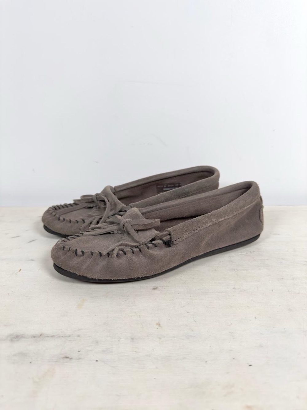 Gray Minnetonka Fringe Moccasin Flats